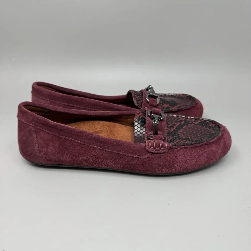 Vionic Dayna Red Suede Snakeskin Moccasin Loafers Flat Womens Size 7 Comfort